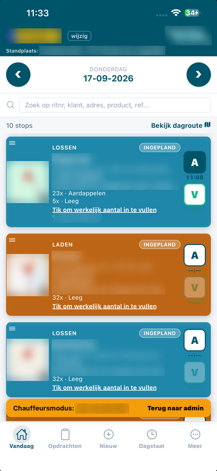 Chauffeursmodus: de app zoals de chauffeur hem ziet