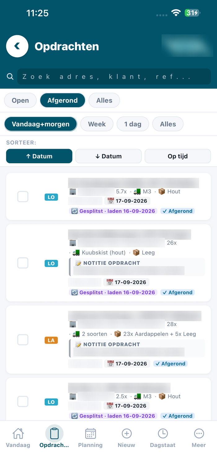 De opdrachtenbak in de app