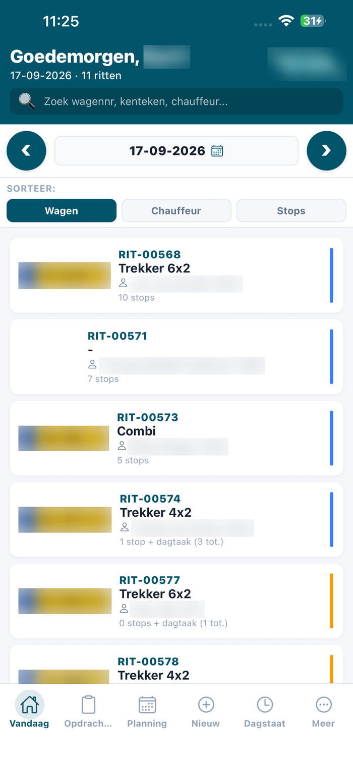 Alle ritten van de dag in de app