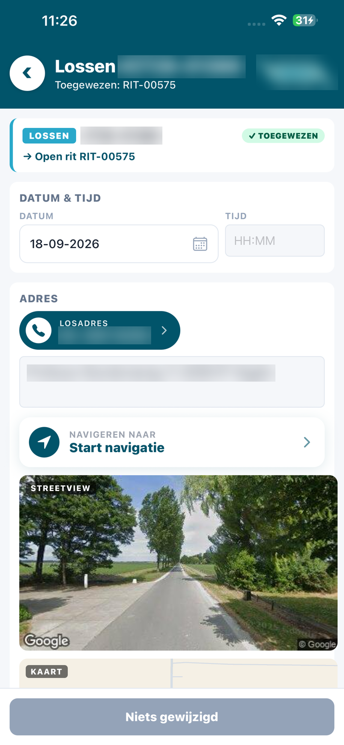 Een opdracht in de app met navigatie