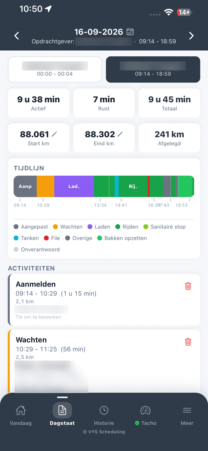 Dagstaat bijhouden in de app